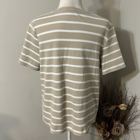 Allison Daley Women Beige White Striped Layered Look Cardigan Knit Top Sz L - Picture 2 of 7